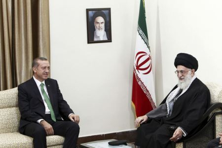 Erdogan (the Goat's horn) meets with Khamanei (the Ram's first horn) to try to cooperate - AP Photo