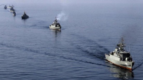 Iranian naval vessels during a military exercise