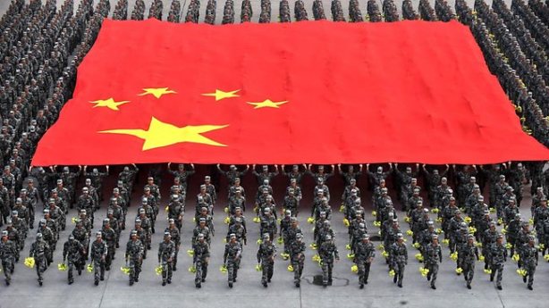 Chinese flag and soldiers