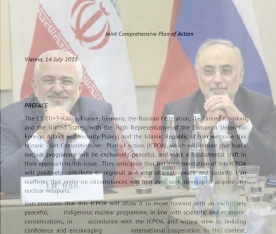 Iranian Foreign Minister Javad Zarif with the Head of Iranian Atomic Energy Organization Ali Akbar Salehi to his left, on March 30, seems to look pleased at how the JCPOA (the nuclear agreement) is being formed.