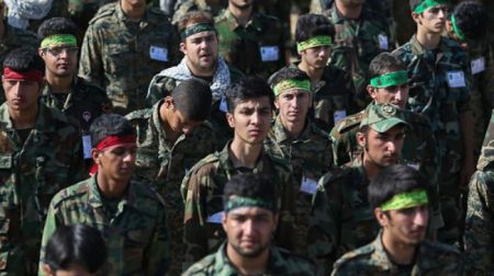 Soldiers of the million-plus-strong Basij in drill exercises.
