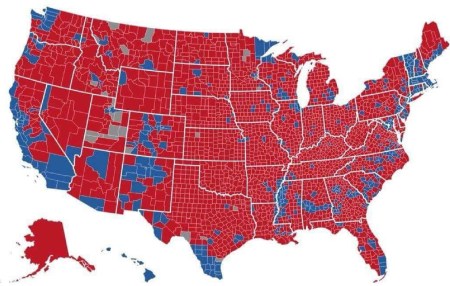 The 2016 presidential election map by county.